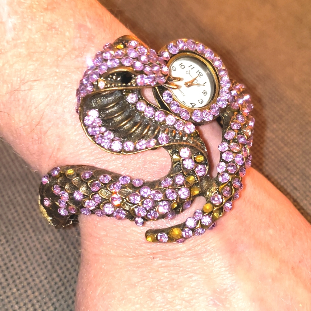 Jessica Carlyle Pink Rhinestone Quartz Watch Bangle FREE BONUS GIFT/JEWELRY ITEM